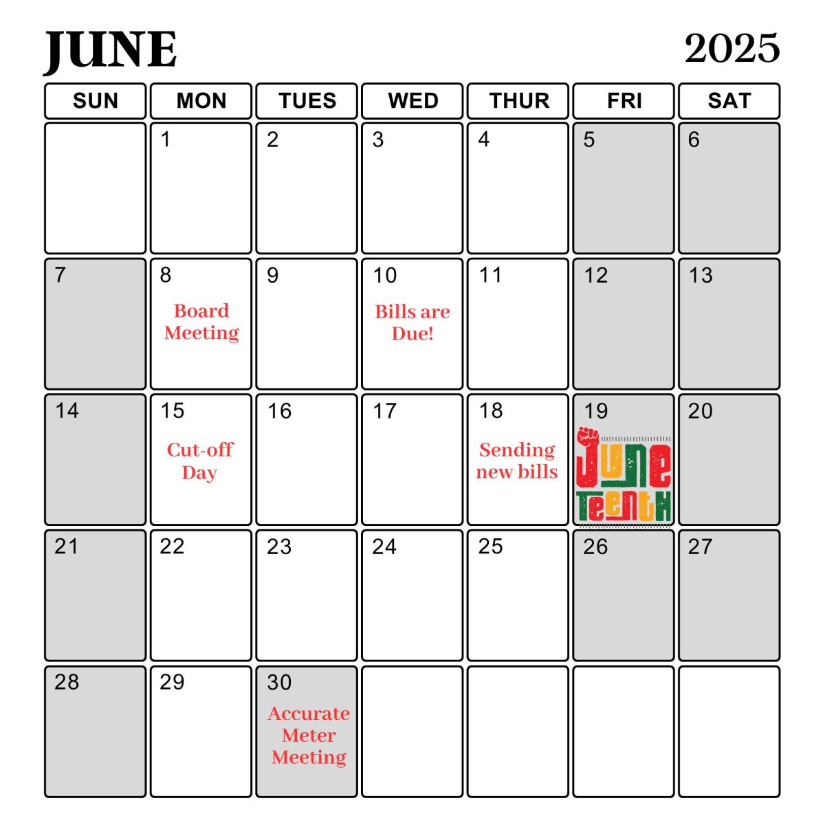 Calendar with grey tabs for closed days