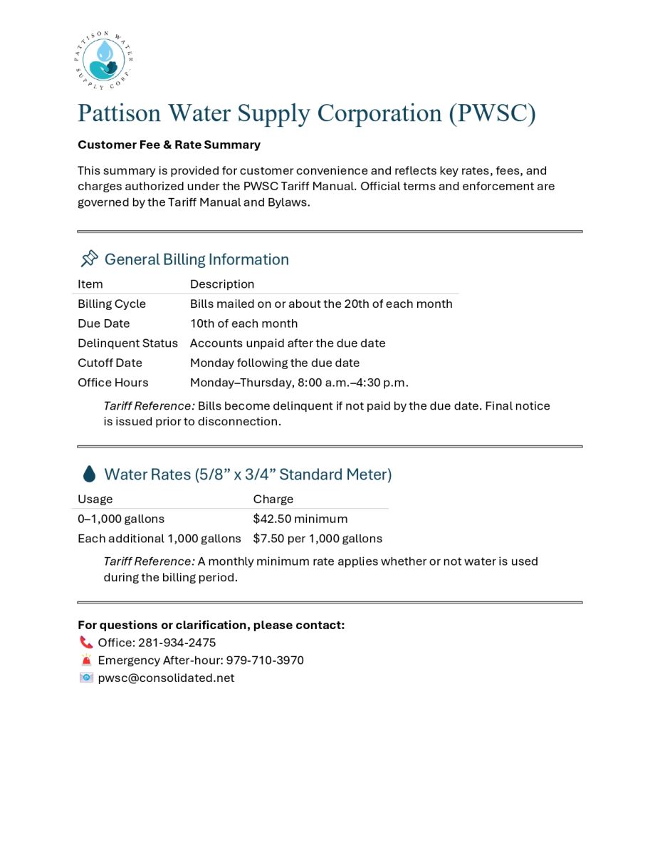 List of fees and rates